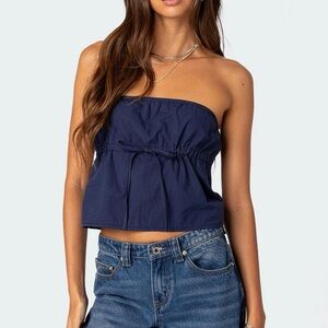 Edikted Navy Blue Strapless Crop Top